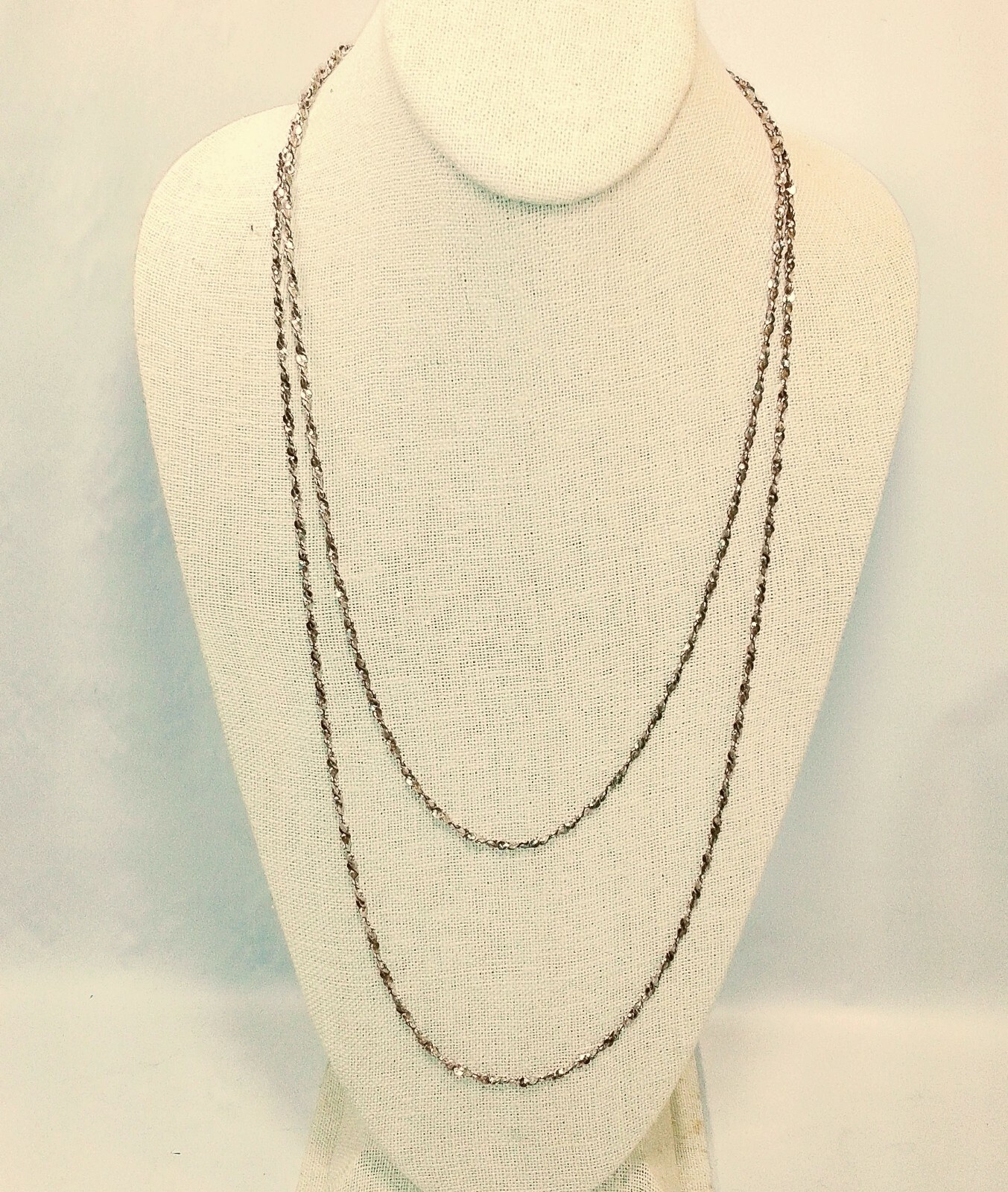 Vintage Sterling Silver 925 Twisted Rock Sparkle Glitter Chain Necklace Set of 2