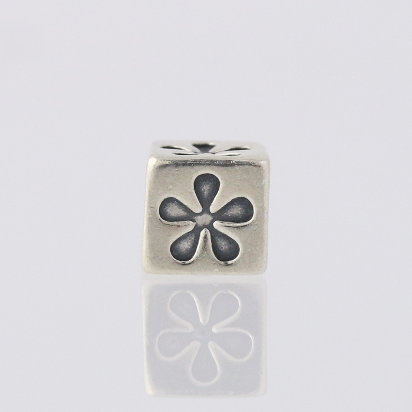 Flower Block Bead Charm – Sterling Silver 925 Floral Jewelry Making Crafting