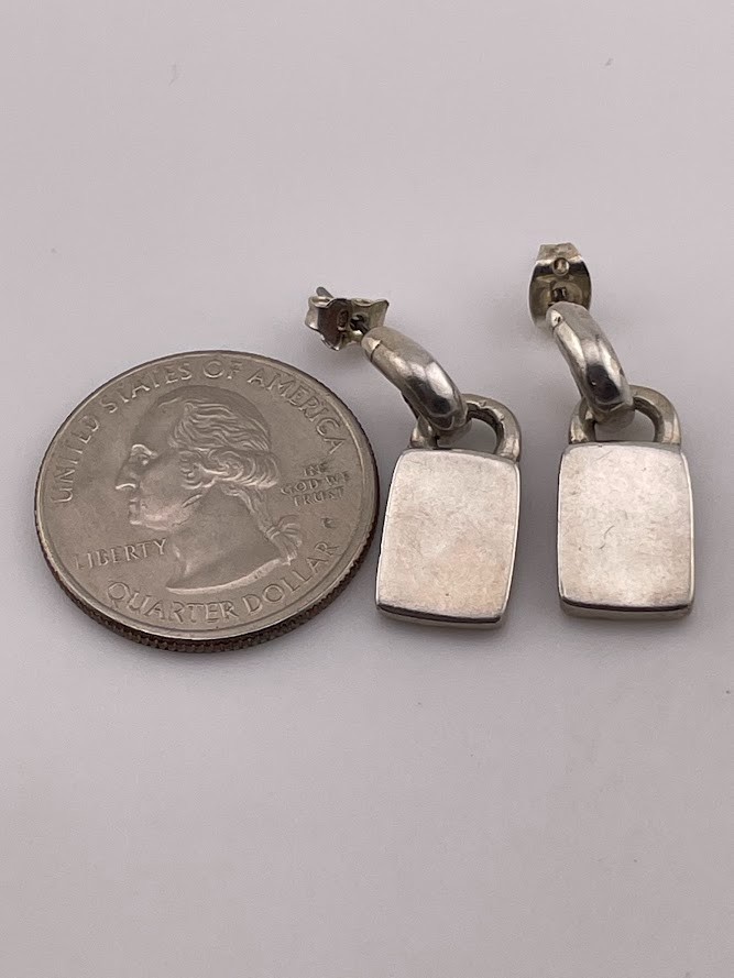 925 STERLING SILVER DROP TAG SILVER EARRINGSS 3/4″ MODERN CASUAL 7.16G 685