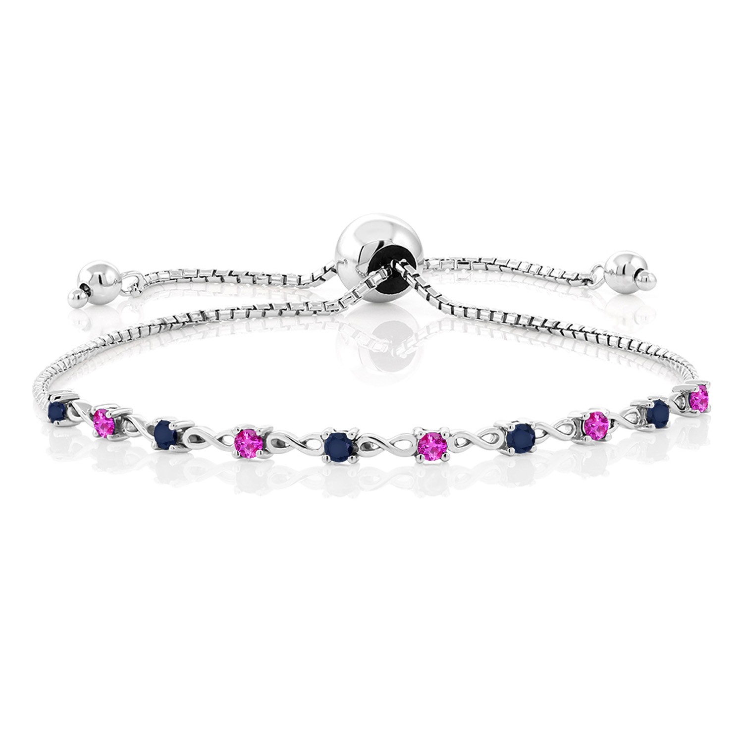 925 Sterling Silver Gemstone Birthstone and Blue Sapphire Infinity Tennis
