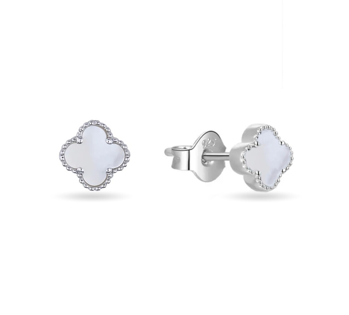 Solid Sterling Silver White Cluster Leaf Earrings 925 Silver Earrings