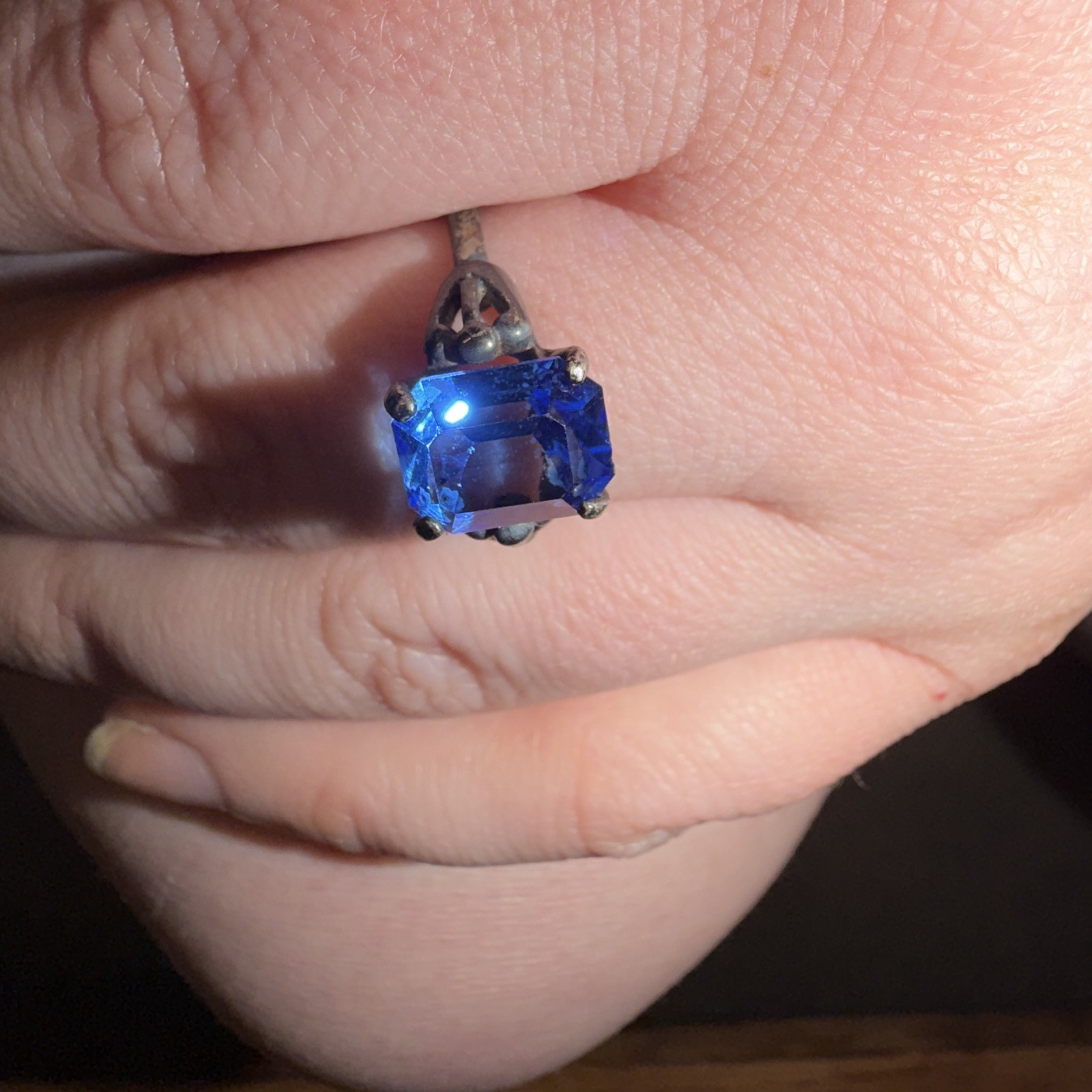 Sarah Coventry Signed Sterling Silver 925 Emerald Blue Rhinestone Ring Size 7