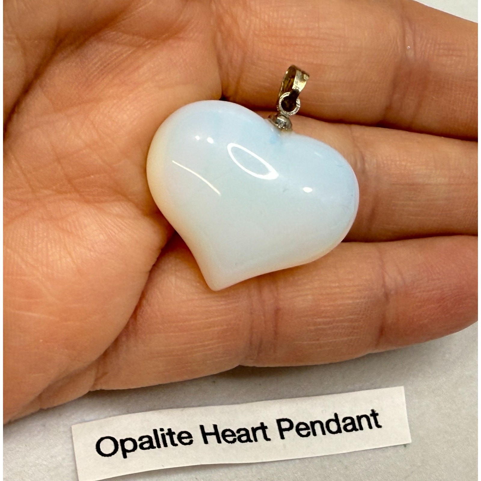 Genuine Opalite Pendant Puffy Heart Shape w silver bale 8.2 grams 1 in x 7/8 in