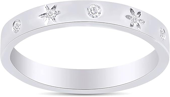 1/8ct Natural Diamond Star Printed Engagement Band Ring in 925 Sterling Silver