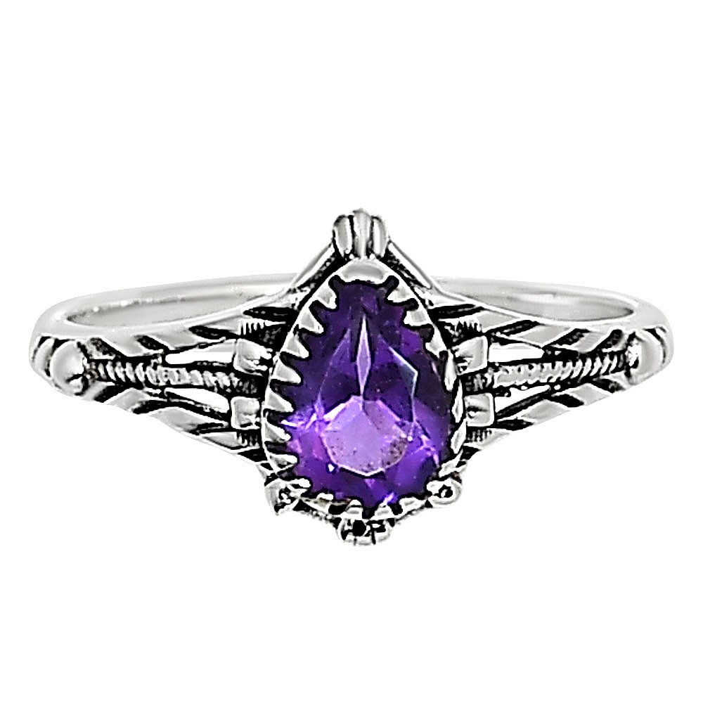 Natural Amethyst – Brazil 925 Sterling Silver Ring s.7 Jewelry R-1345
