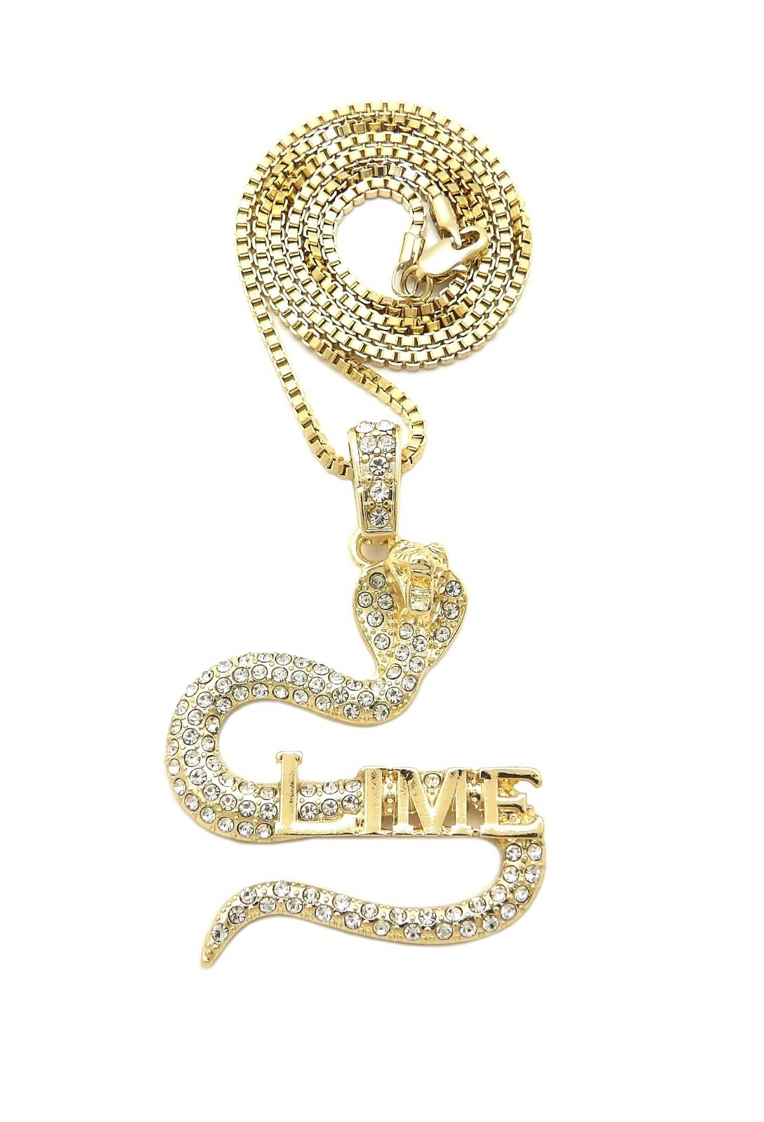 Stone Filled SLIME Snake Cobra Pendant 24″ Chain Hip Hop Necklace XZ377