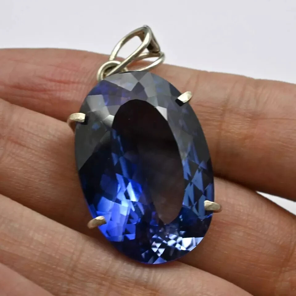 Natural Blue Sapphire Certified 31 Ct Oval Cut 925 Solid Silver Pendant Gemstone