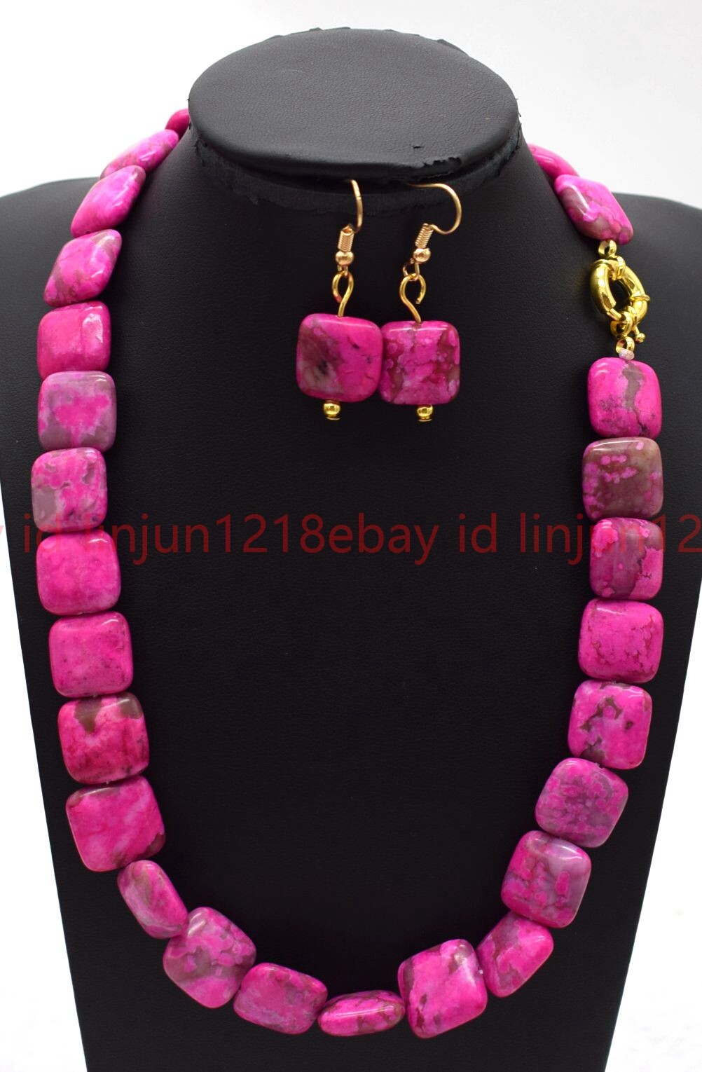 Natural 14x14mm Rose Red Crazy Agate Gems Square Beads Necklace Earring 18in