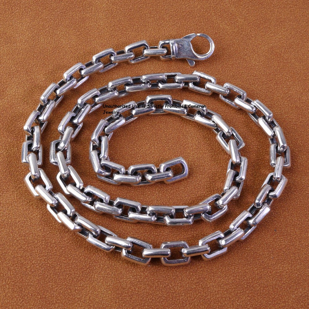 Solid S925 Sterling Silver Chain 7mm Square O Link Necklace 68-69g 19.6inch