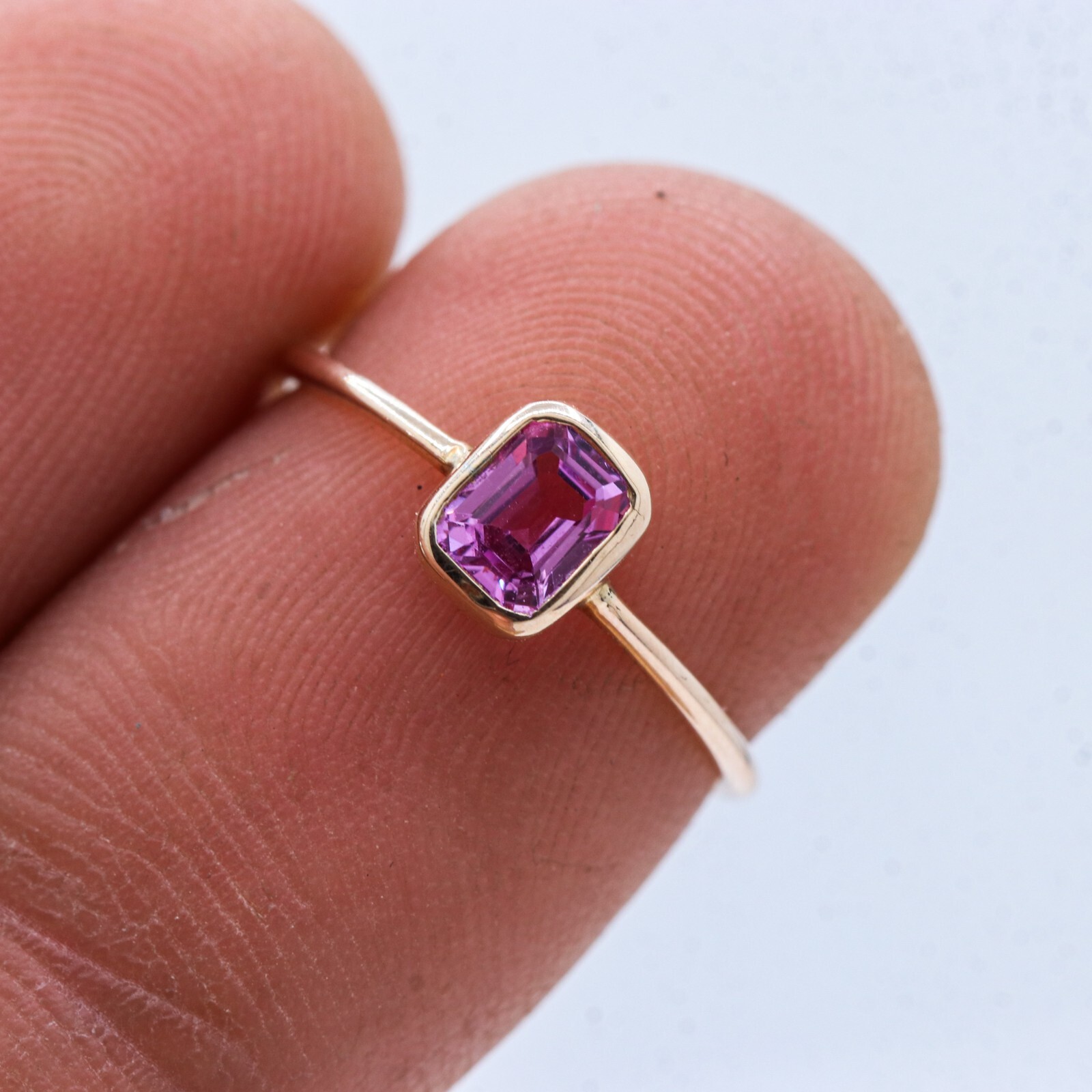 Natural Pink Sapphire Gemstone Radiant Cut 9k Yellow Gold Handmade Jewelry Ring
