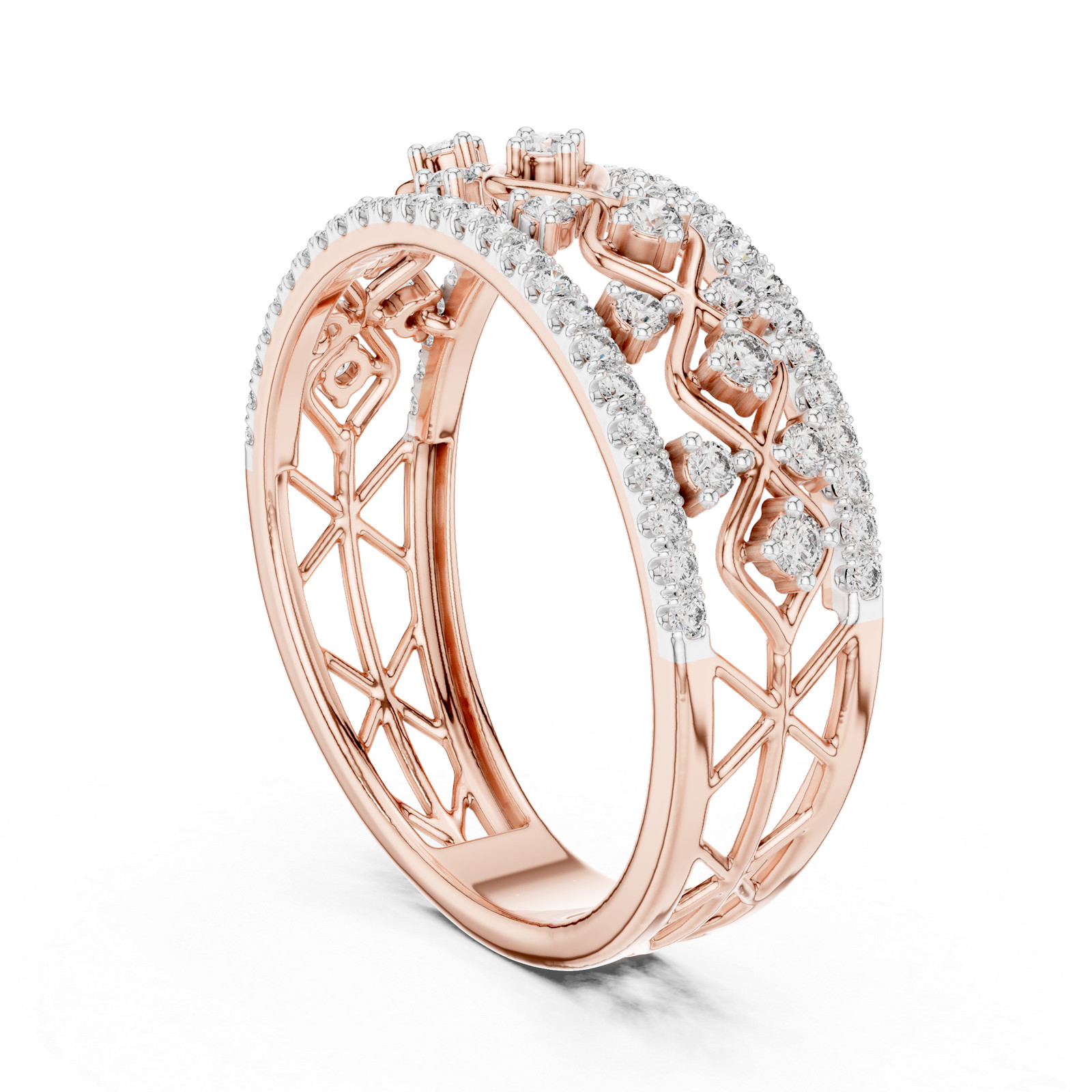 Prong Set Half Eternity Wedding Ring Diamond 14K ROSE GOLD Finish 69 Pc j627