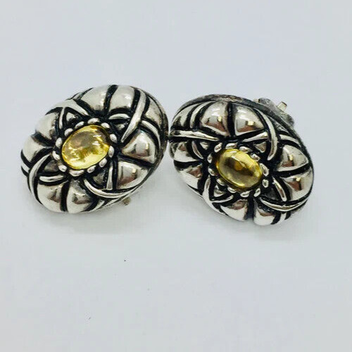 VACHI Branded 925 Sterling Silver Citrine Earrings Non Pierced Clip On Earrings