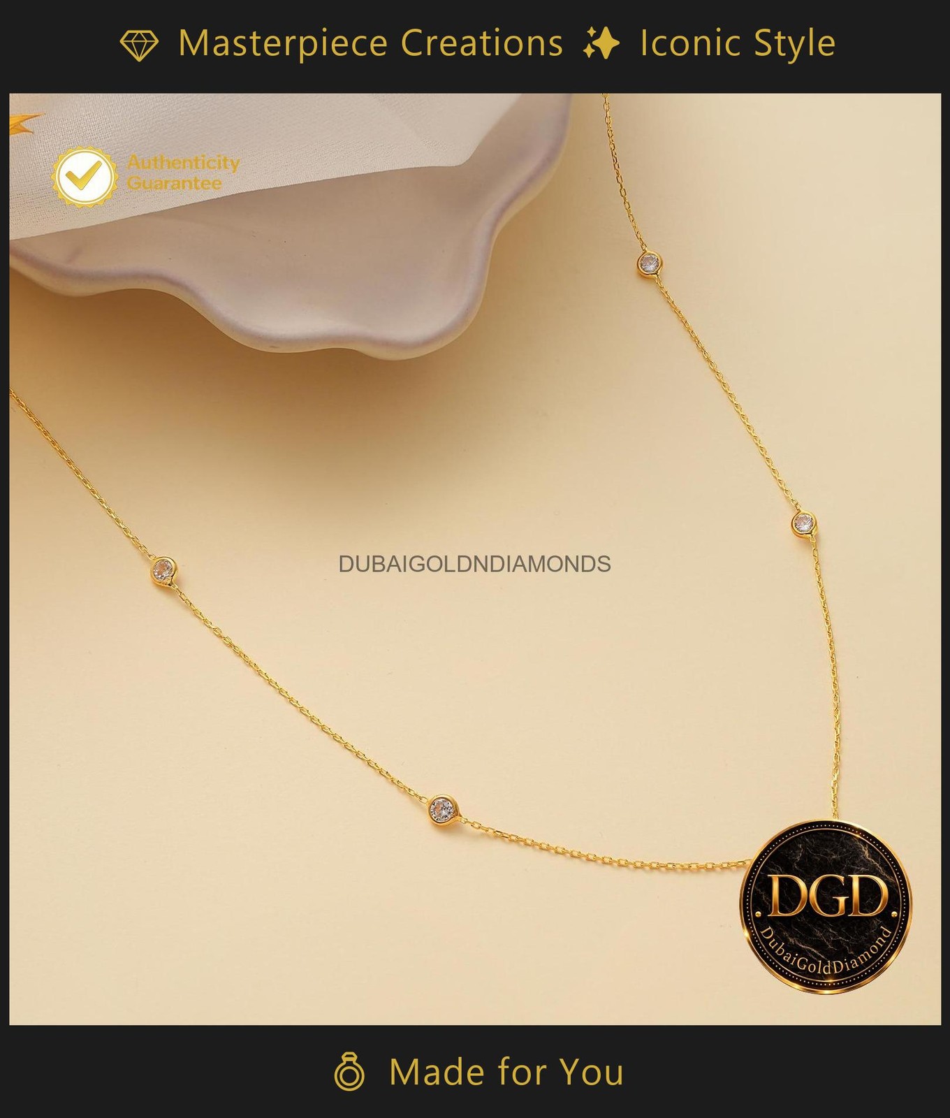 14K Yellow Gold Round Diamond Chain Handmade Bridal Daughter Engagement Necklace