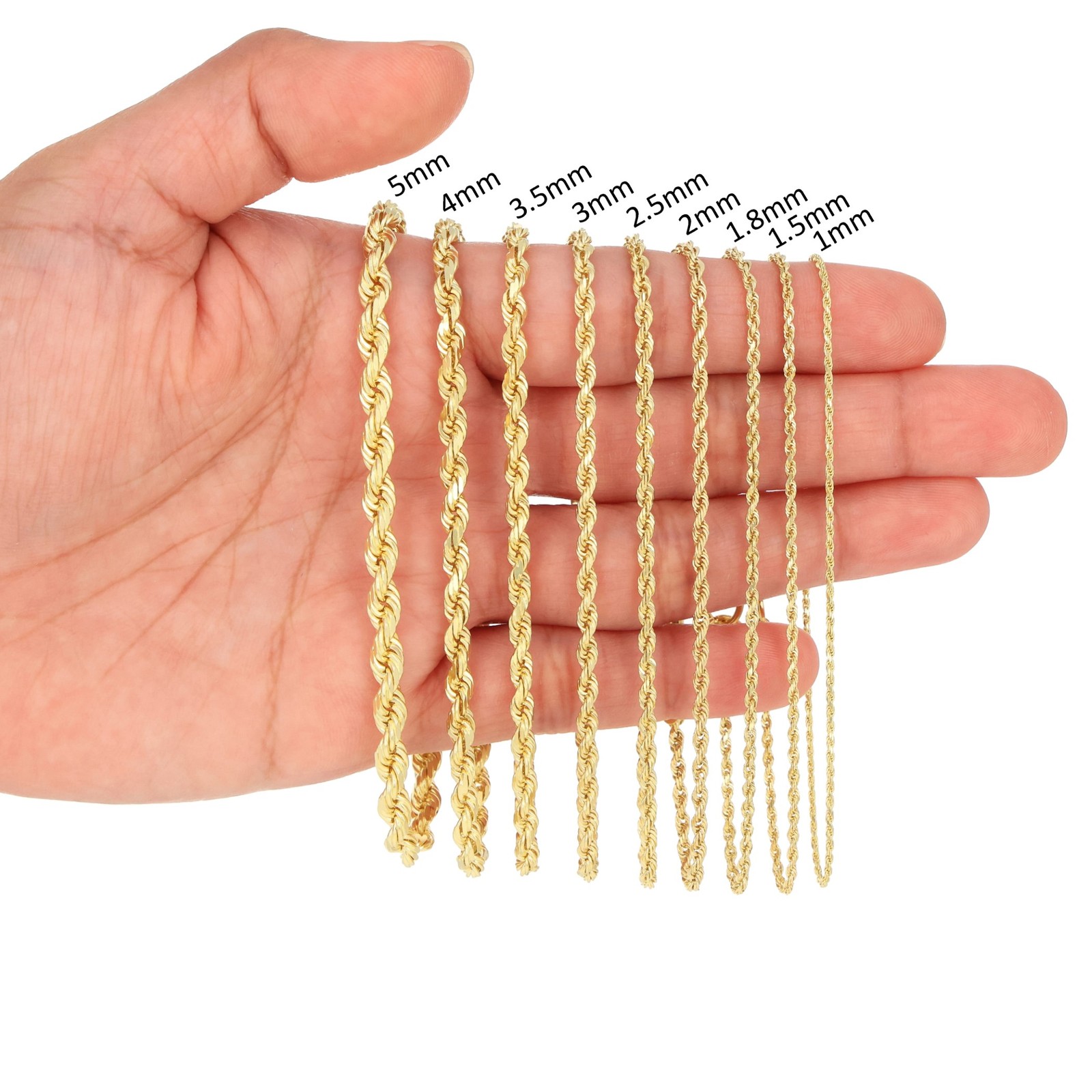 18k Yellow Gold Diamond Cut Rope Chain 2mm-5mm Necklace Mens Womens 16″- 28″