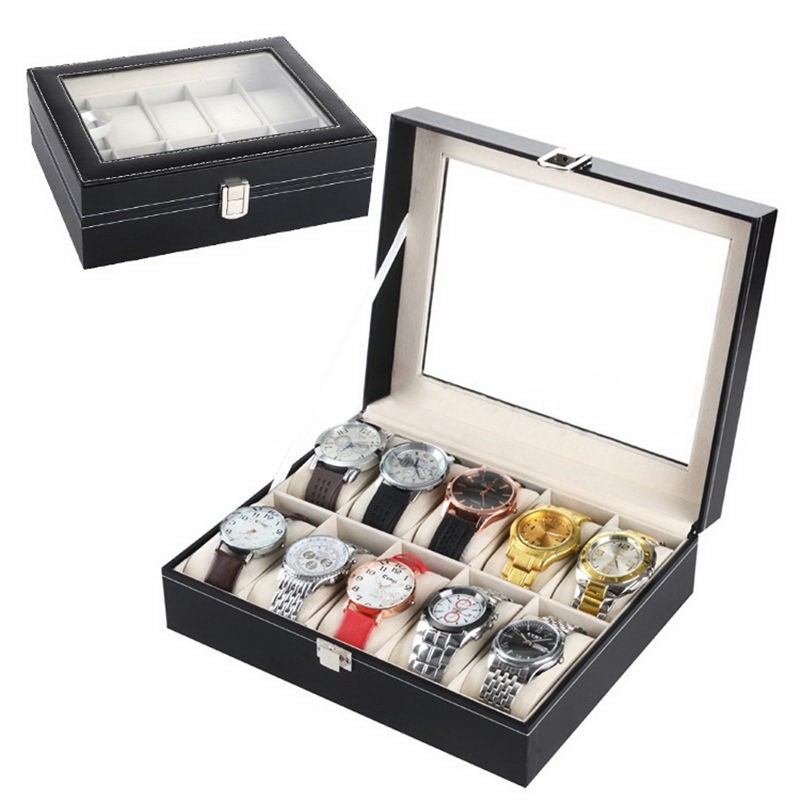 10 Compartments High-grade Leather Watch Collection Storage Box(US Sock)