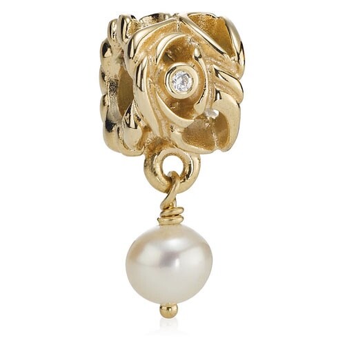 PANDORA Retired 14K Gold Pandora’s Secret Pearl Dangle with Diamonds – 750460D