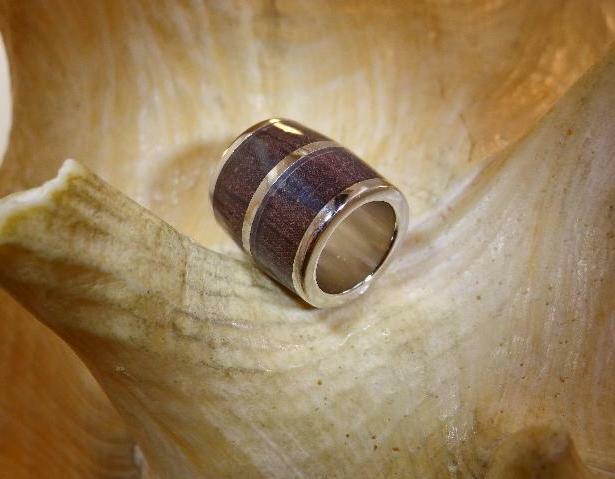 12MM SOLID 925 STERLING SILVER 2-CHANNEL INLAID KOA WOOD BARREL SLIDE PENDANT