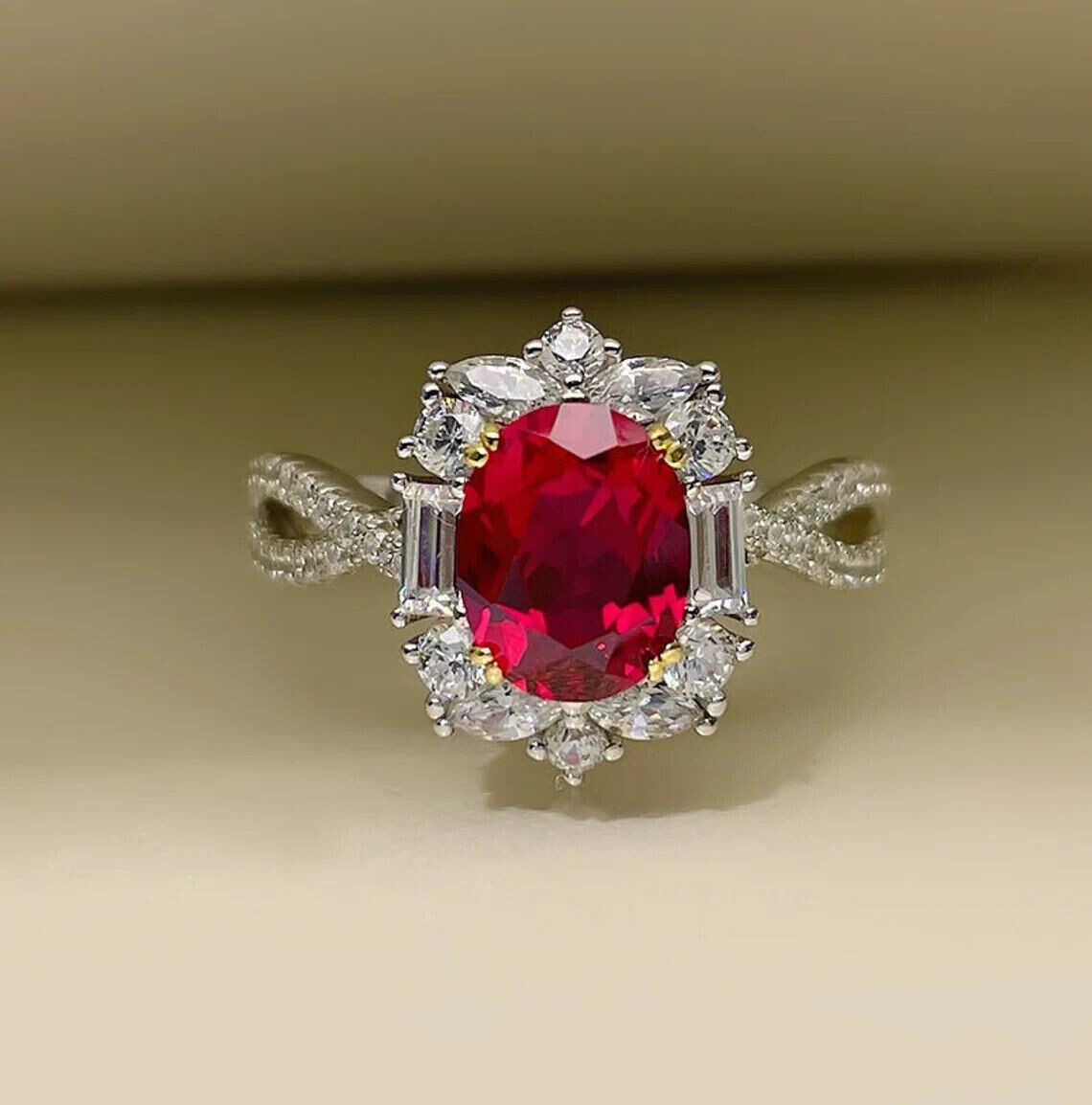 4.60 Ct Real Natural Ruby Diamond Engagement Beautiful Ring 14K Solid White Gold
