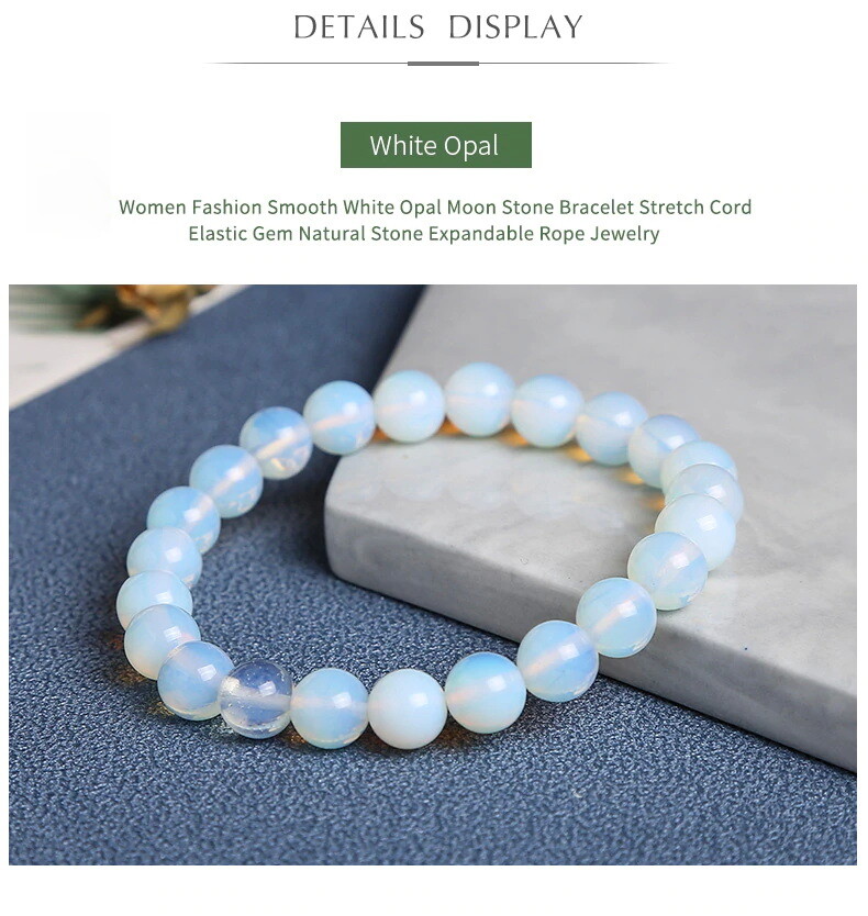 5A Smooth White Opal Moon Stone Elastic Bracelet Gif Bag Digital Certificate