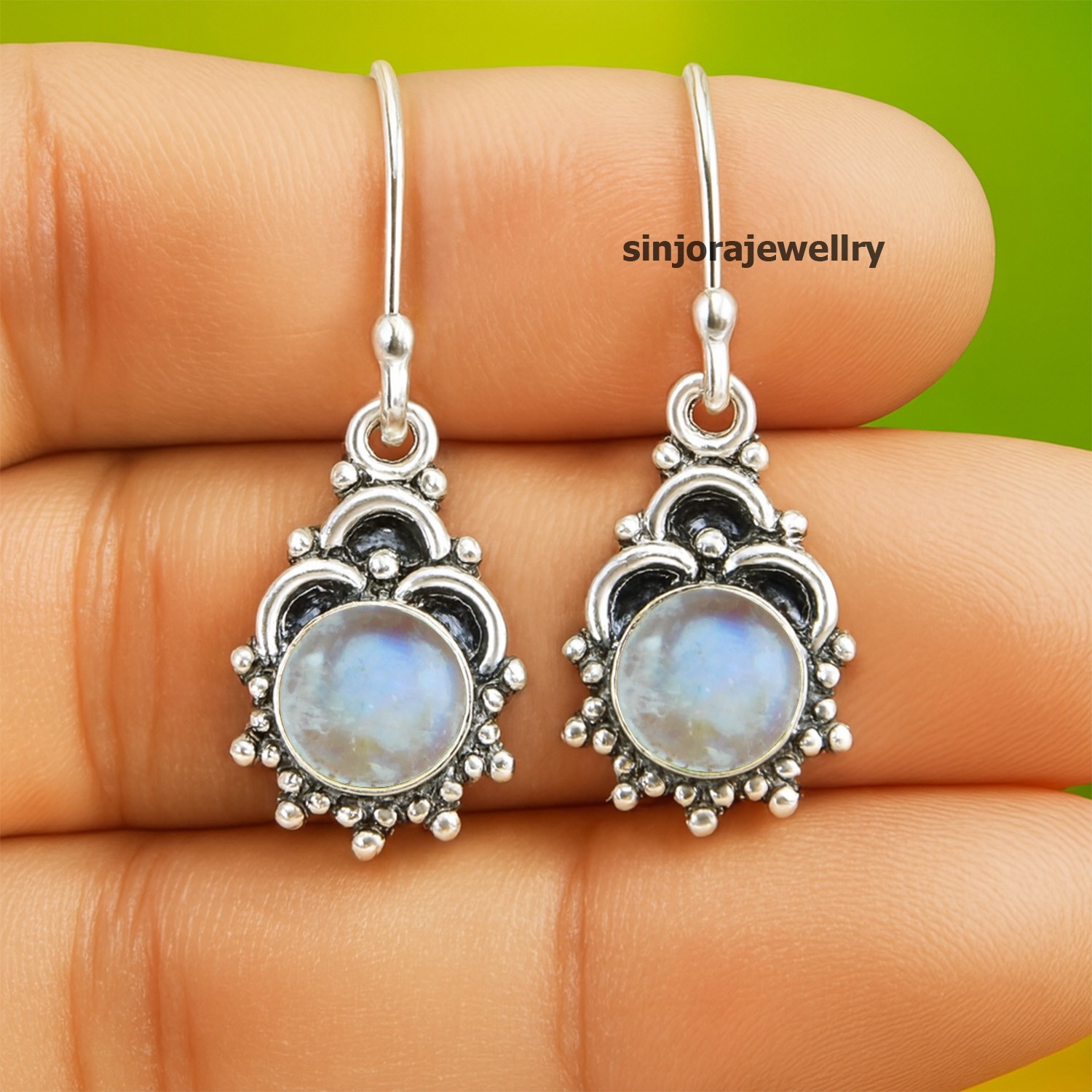 Rainbow Moonstone 925 sterling silver handmade Dangle Drop Earrings 1.50″