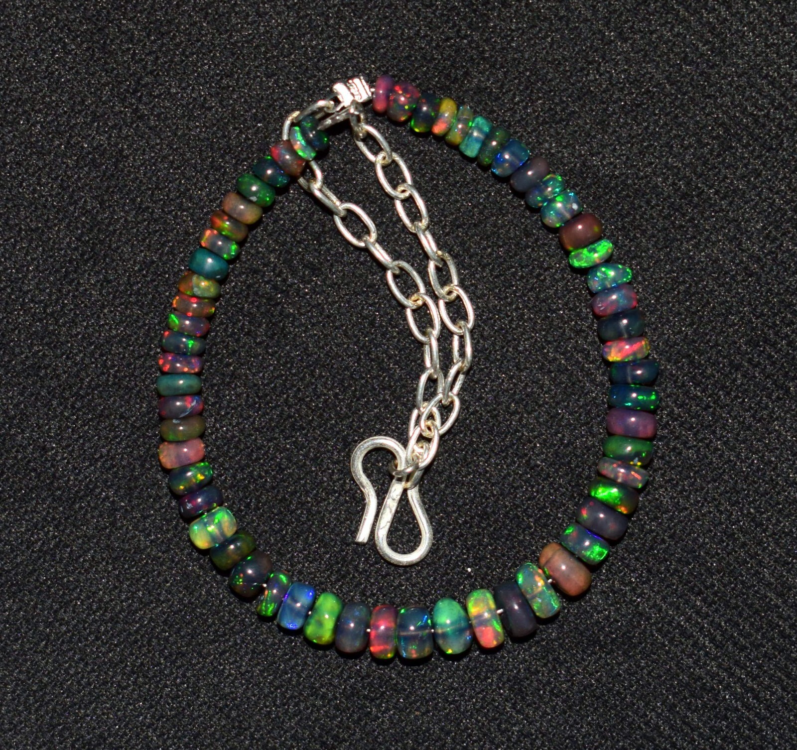 Solid 925 Sterling Silver Natural Ethiopian Opal Gemstone Beads 7″Bracelet F0355