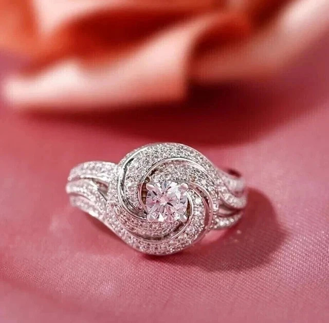 14k White Gold Round Cut Natural Diamond Women’s Cluster Ring Gift For Sister