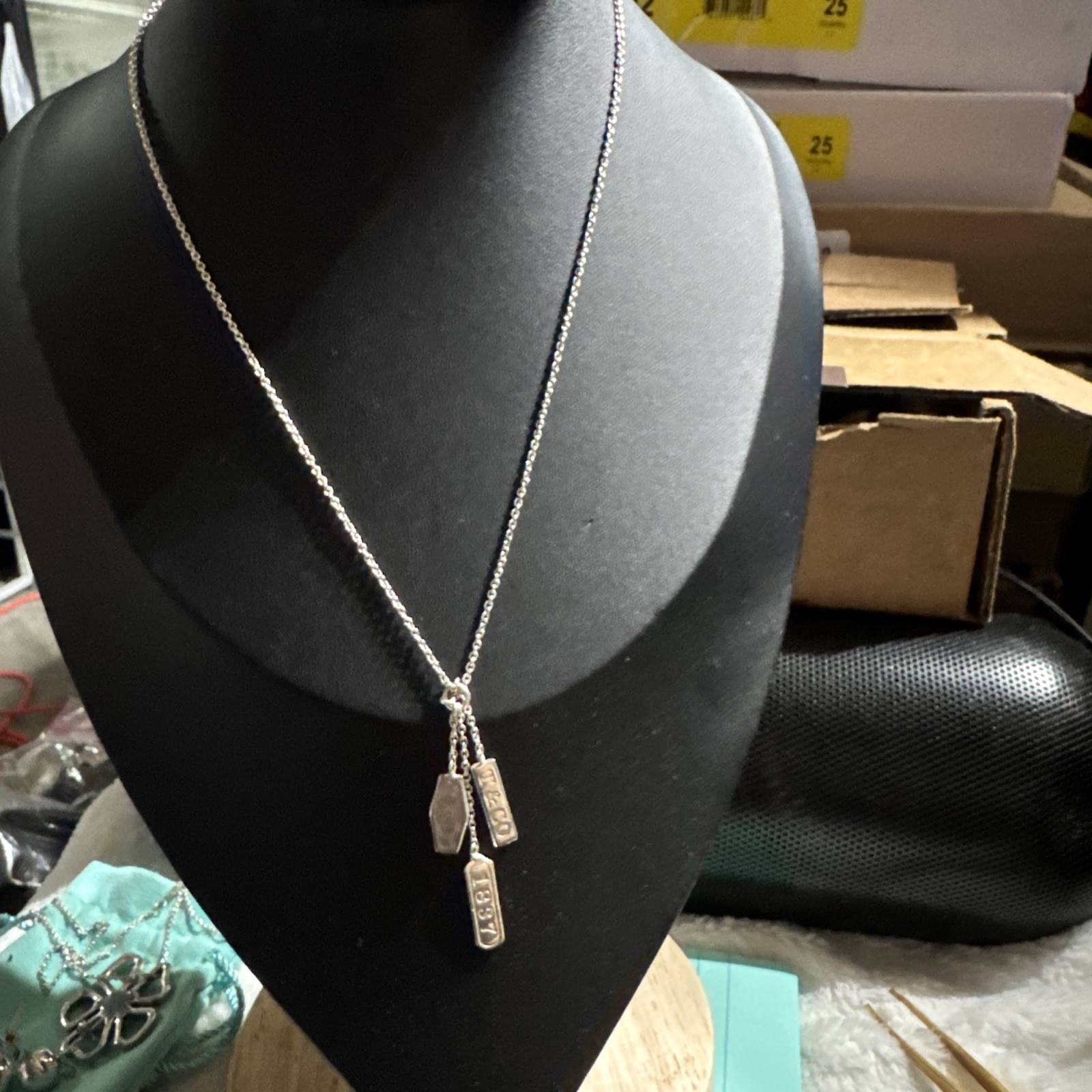 TIFFANY & CO 1837 TRIPLE 3 BAR ELEMENTS LARIAT DROP DANGLE PENDANT Set