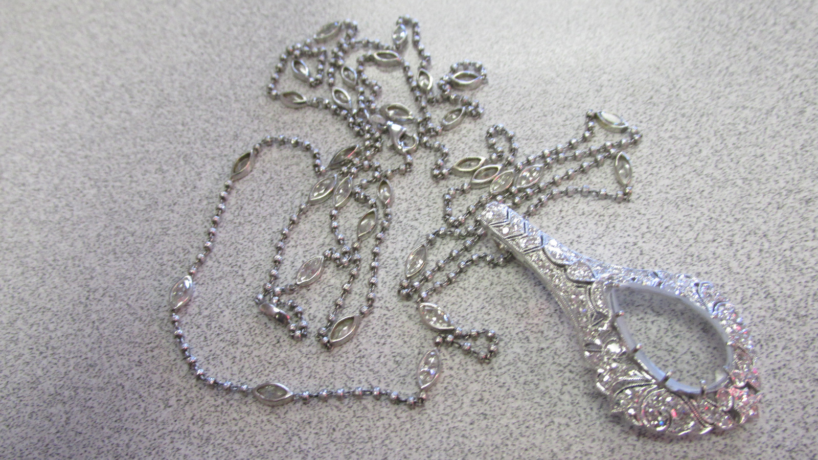 Unique Art Deco Diamond Monocle / Magnifier Pendant & Diamond Chain Make Offer