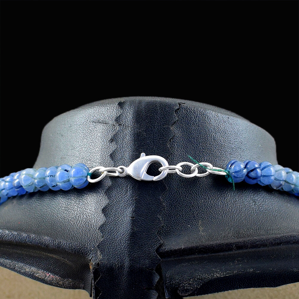 211.00 Cts Earth Mined Blue Sapphire Flower Carved Beads Necklace NK 21E100