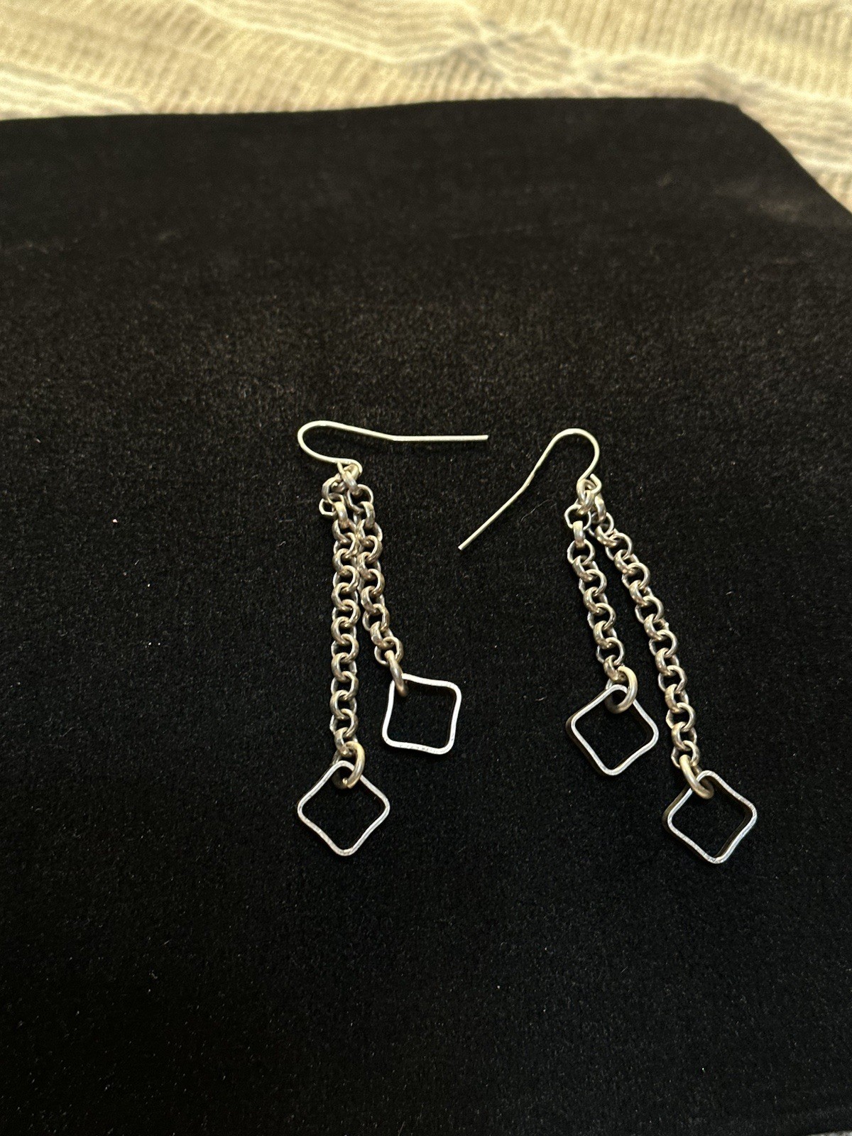 Vintage Sterling Silver Square Dangle Chain Earrings5.9g