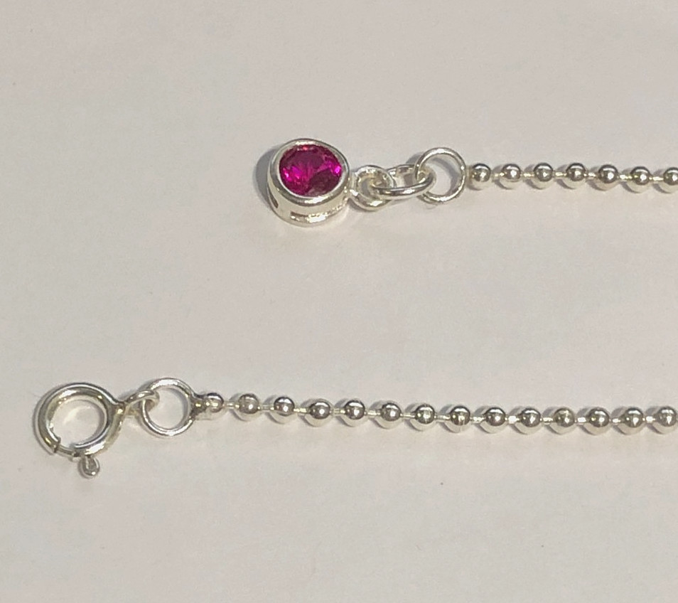 Sterling Silver RED CZ Gem set ANKLET 9in Ball Bead Links Solid 925 UK Silver