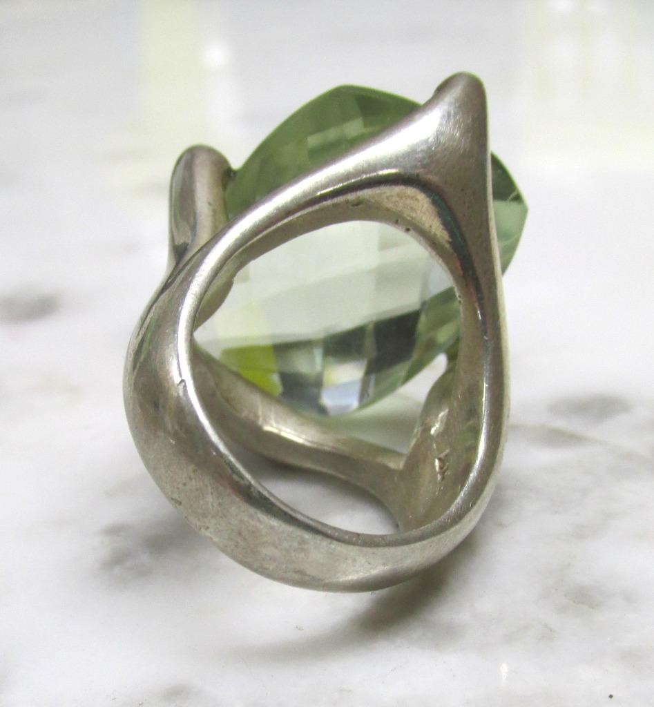Faceted Unknown Light Green Stone Sterling Silver Ring ~ Size 7 ~ 20g ~ 7-C581