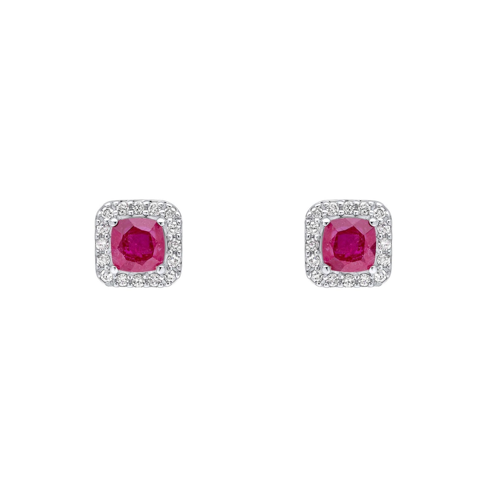 Ruby & Diamond Halo Pendant & Earrings Set 9ct White Gold 375 Hallmarked