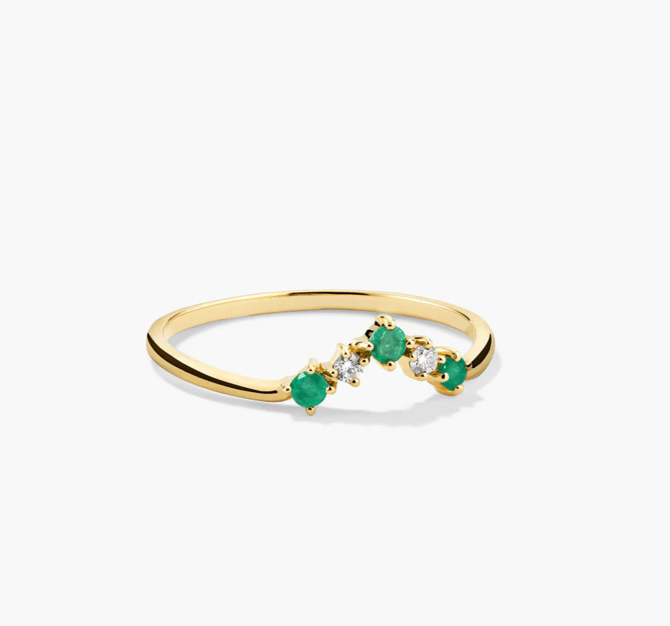 Natural Emerald & Diamond V Shape Ring In 14k Solid Gold Jewelry Gift Her