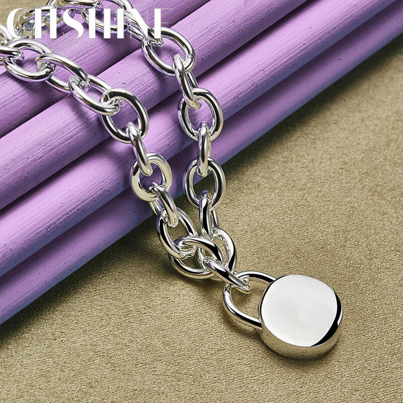 CHSHINE 925 Sterling Silver Round Lock Necklace For Women Fashion Charm Jewelry
