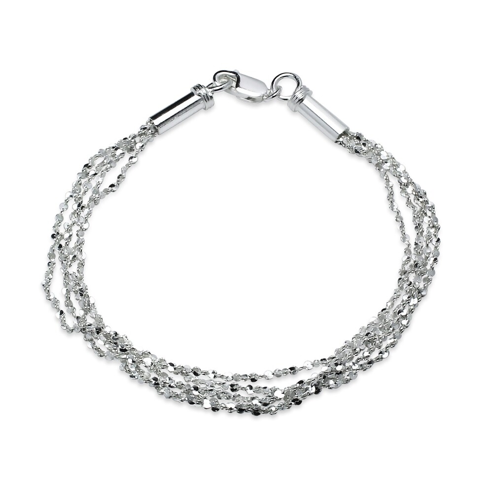 925 Silver High Polished Twisted Five Layer Diamond-Cut Chain Bracelet, 8 Inches