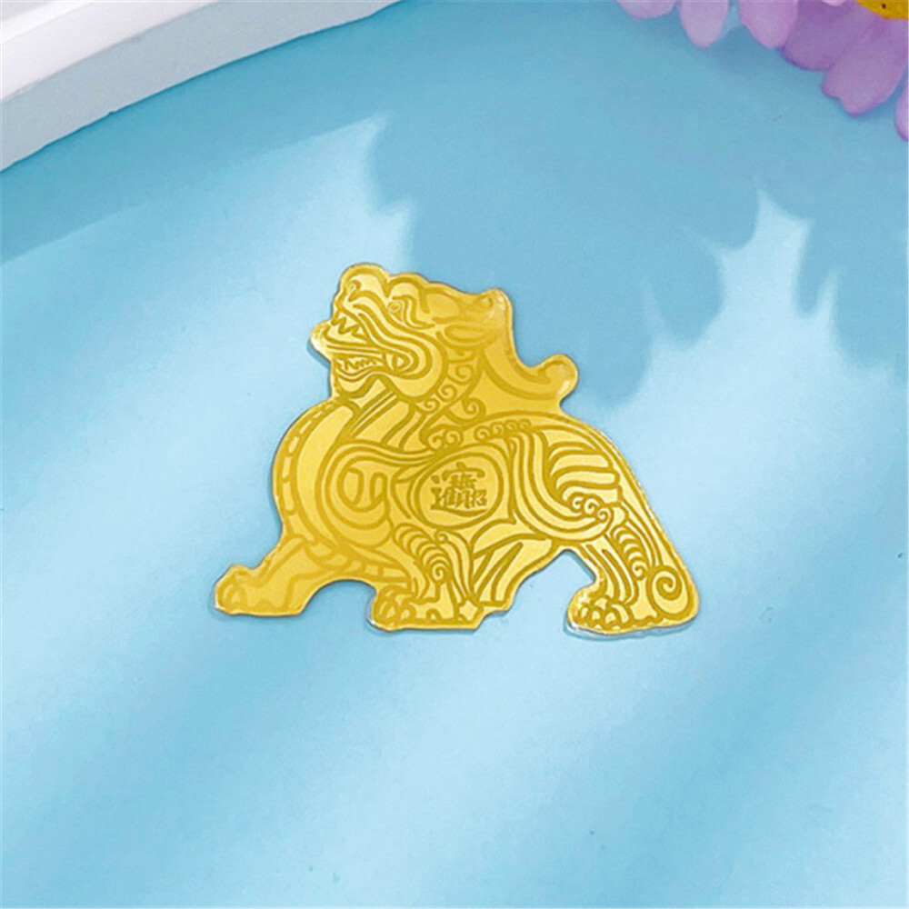 Pure 999 24K Yellow Gold Women Men Thin Small Qilin Cell Sticker 0.1g