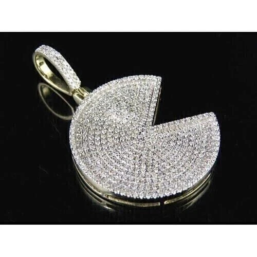 2.00Ct Round Cut Lab Created PACMAN Shape Charm Pendant Real 925 Sterling Silver