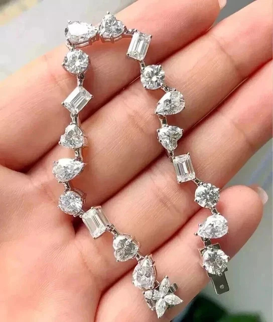 5Ct Pear Lab Created Diamond Multi Shape Tennis Bracelet 14K White Gold Plated