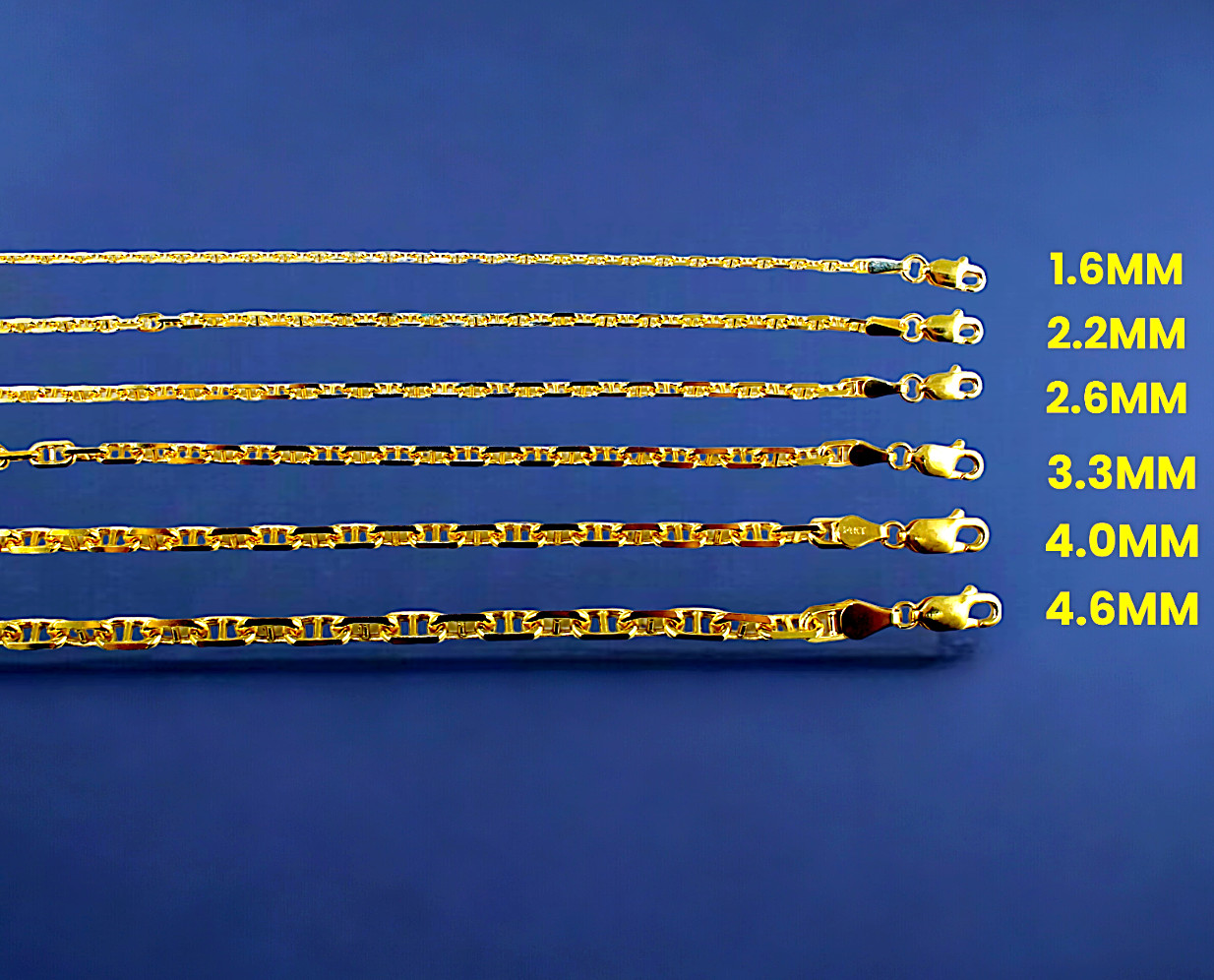 14K Yellow Gold 1mm-5mm SOLID Anchor Mariner Chain Bracelet Link Real 16″-30″