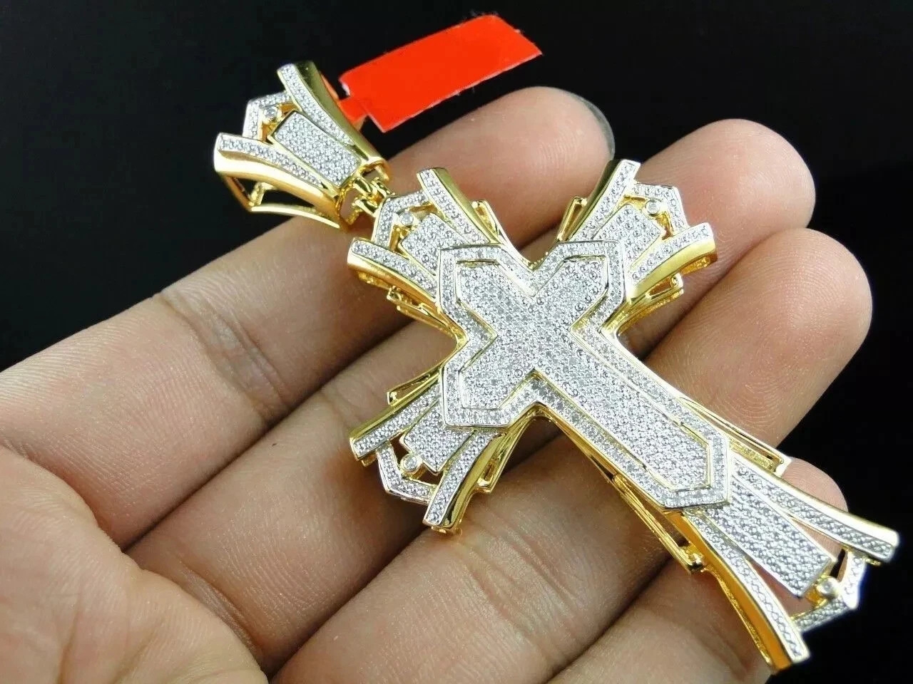 MENS 10K YELLOW GOLD FINISH DIAMOND CROSS PENDANT 1.50 CT