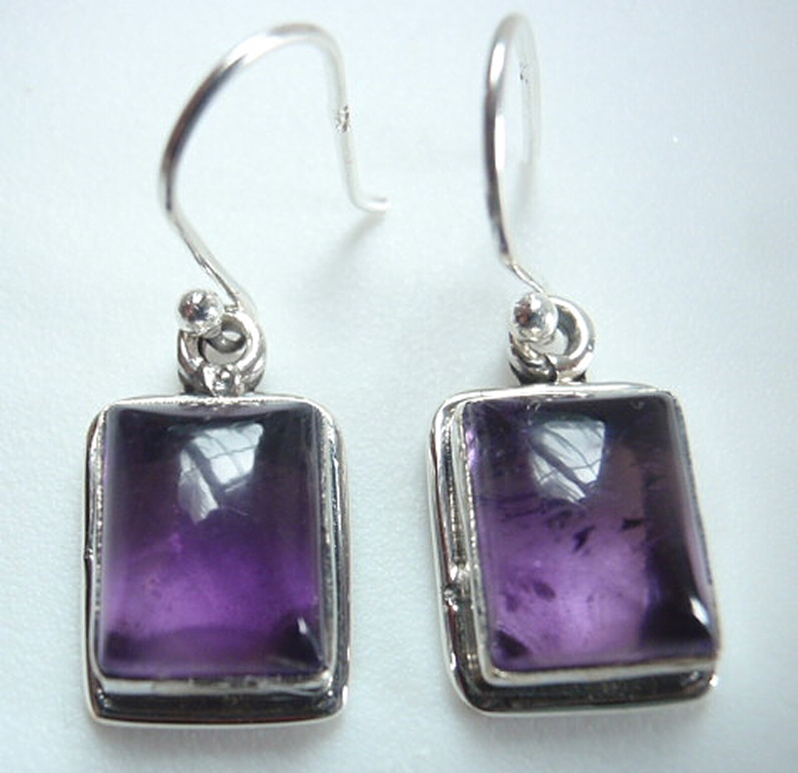 Amethyst Rectangle 925 Sterling Silver Dangle Earrings
