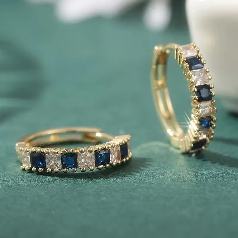 2.00Ct Lab-Created Blue Sapphire Huggie Hoop Earrings In 14K Yellow Gold Plated