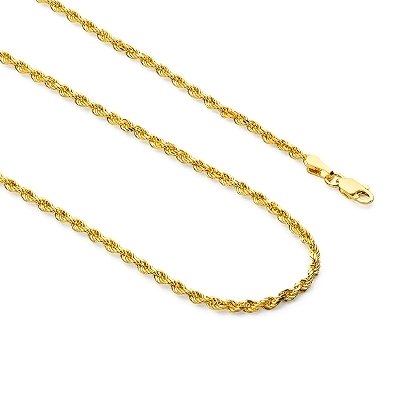 1.6-3.1mm 14K Real Solid Yellow Gold Rope Chain Necklace with Lobster Claw Clasp