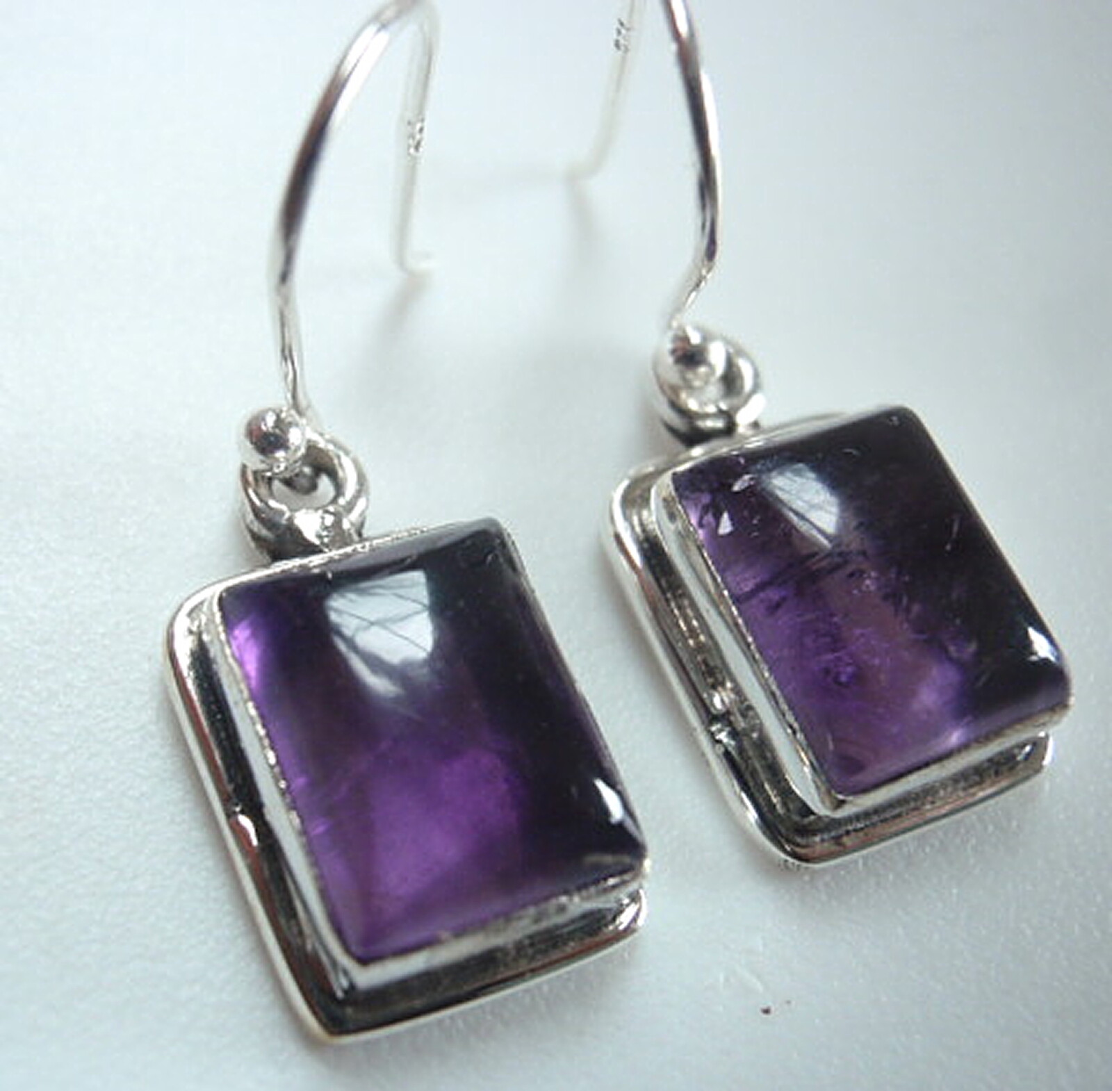 Amethyst Rectangle 925 Sterling Silver Dangle Earrings