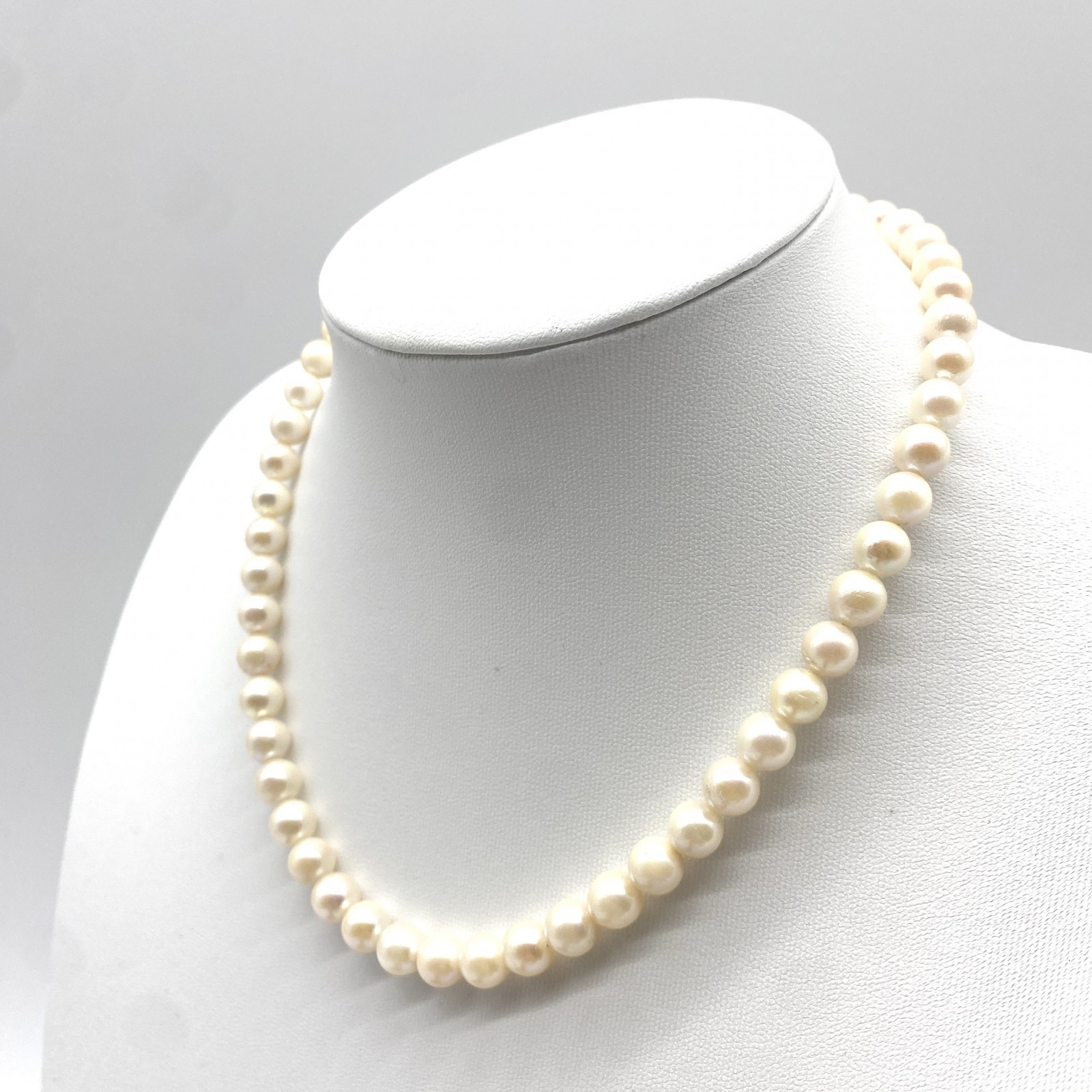 Akoya Pearl Necklace Jewelry White Pink Approx 44cm 7.5–8.0mm 37.9g Silver Auth