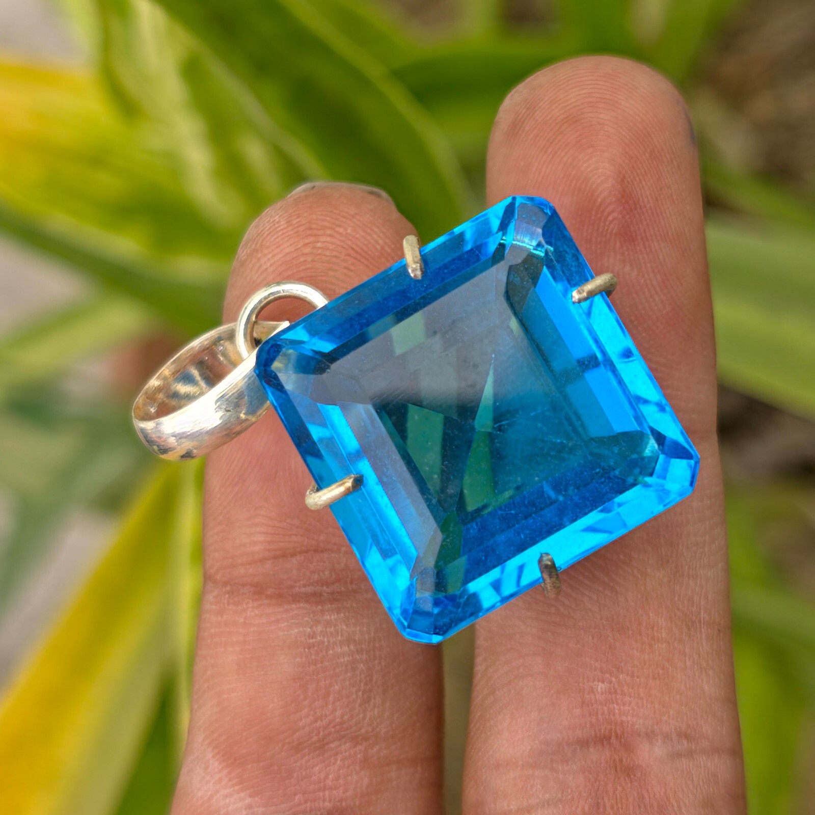 Natural 50.60 Ct Certified Blue Topaz Pendant 925 Sterling Silver 30mm Length