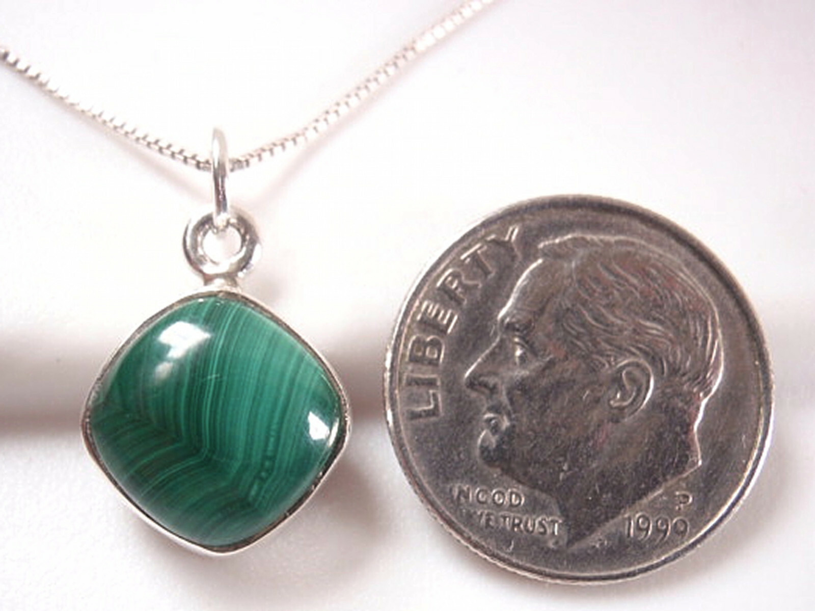 Malachite Square with Soft Corners 925 Sterling Silver Pendant