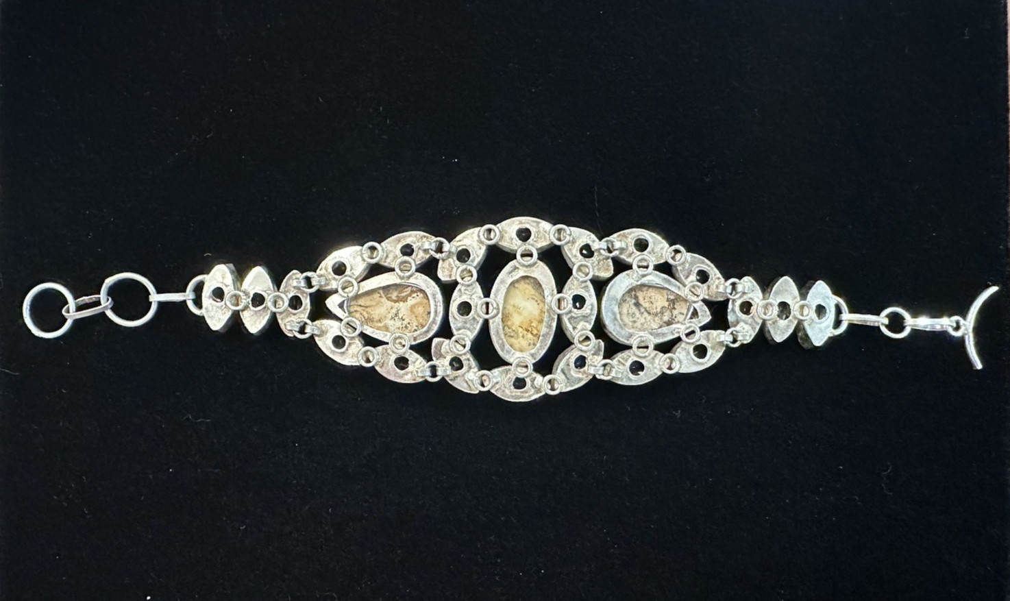 925 Sterling Silver 50g Dendritic Jasper & White Topaz Style Link Bracelet