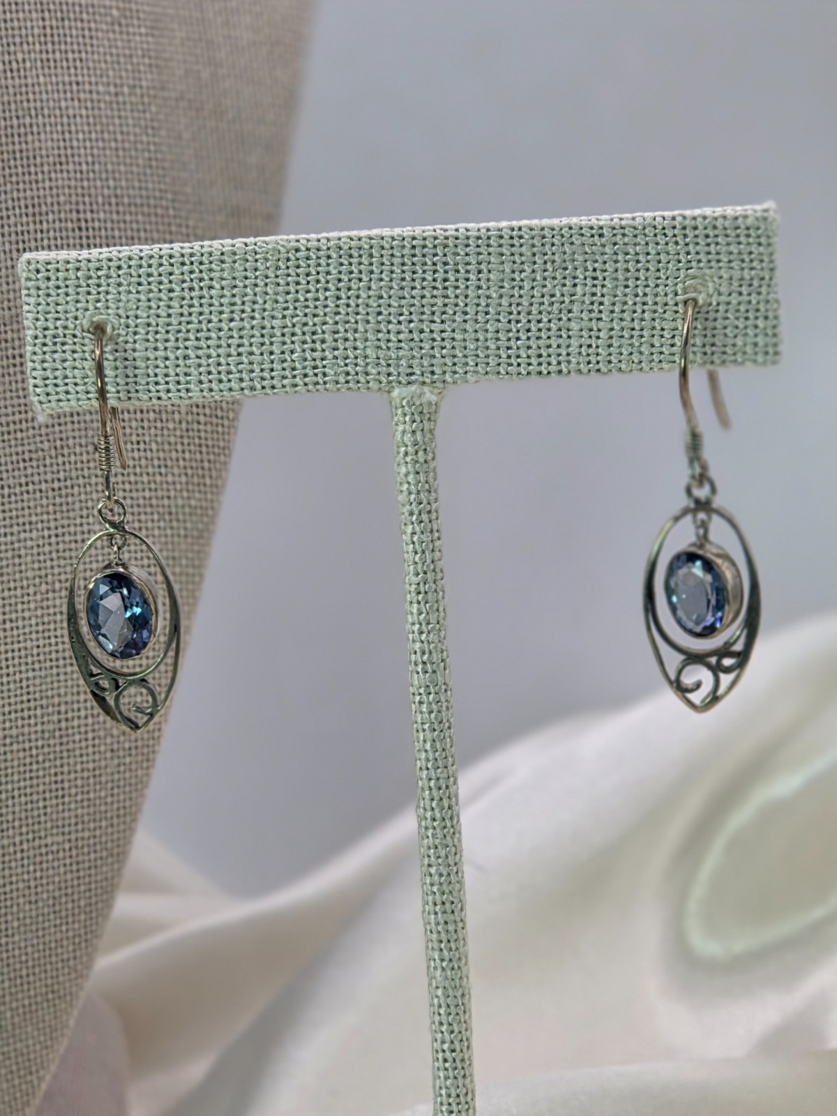 Sterling Silver With Translucent Blue Topaz Necklace and Earring Set 9.29 Grams
